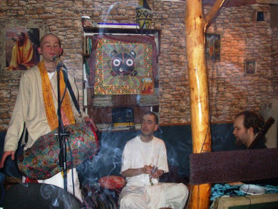bhakta Milos, myself and Marekji in Sala's tea house