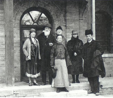 Peking, January 1927. From left: M. and Mme. Lacroix, M. Bouillard, Wong, Mme. Bloch, Pere Teilhard.