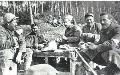 In the trenches, Verdun, 1916. Pere Teilhard is on the right.