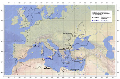 Alles bekannten Ortsangaben von Hipparch stehen im Einklang mit den Daten von Ptolemaios.