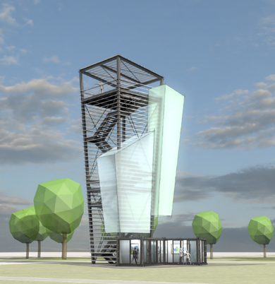 So soll der Aussichtsturm zur Landesgartenschau in Bad Windsheim 2027 aussehen. Visualisierung: Prof. Christian Barta/imagine structure