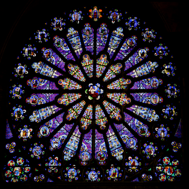 Rosettenfenster in Saint-Denis. Für die Glaskünstler des 12. und 13. Jahrhunderts war es erste Bedingung, das Blau richtig einsetzen zu können. 