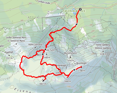Route von der Taferlklause über Hochleckenkogel, Mathias Kogel und Jagaköpfl auf den Brunnkogel, Hochleckenhaus