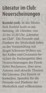 Extra Tipp Krefeld, 12.10.2025, Bücherfrühstück