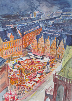 Marktplatz Bremen im Advent vom Dom aus gesehen_36x48 cm
