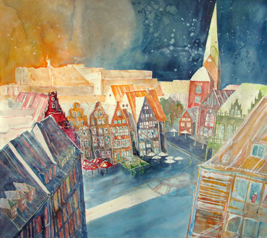 Marktplatz Bremen von der Baumwollbörse aus gesehen_56x60 cm