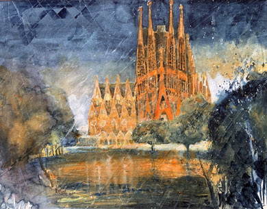 Barcelona_ Basilika la Sagrada Familia_ Mixed-Media Aquarell_50x65 cm_10-2020