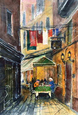 Rom_ Ristorante in Trastevere _Mixed Media Aquarell 38x56cm 2023