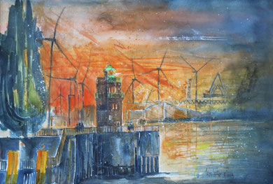 Molenturm am Waller Sand in Bremen_Aquarell 38x56 cm_8-2019