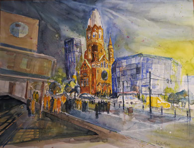 Berlin_Gedächtniskirche am Ku`Damm_Aquarell 50x65 cm_10-2017