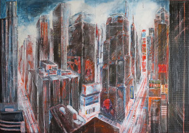 N.Y. Broadway mit Times Square_Mixed Media Collage auf Leinwand_70x100 cm_2/2016