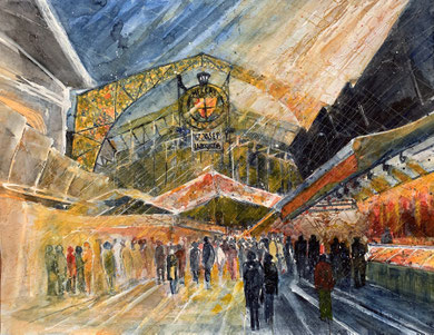 Barcelona_ La Bouqeria en Las Ramblas_ Mixed-Media Aquarell 50x65 cm_10-2020 