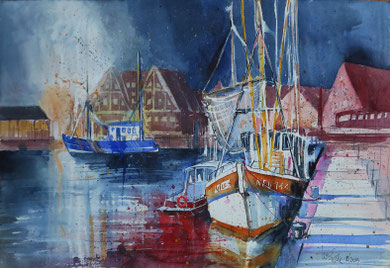 Krabbenkutter in Neuharlingersiel_Aquarell 38x56 cm_2-2019