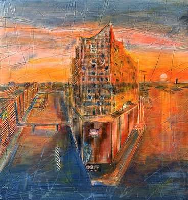 Hamburg_Elbphilharmonie_Mixed Media Collage auf Leinwand_60x60 cm_3-2021
