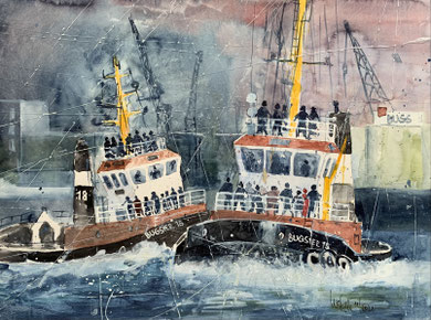 Hamburg_Schlepperballett beim Hafenfest_ Aquarell 36x48 cm_11-2021
