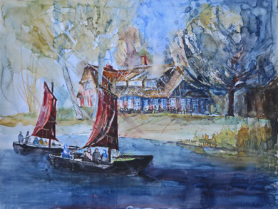 Bremen_Torfkähne auf der Wümme_Aquarell 42x56 cm_1-2018