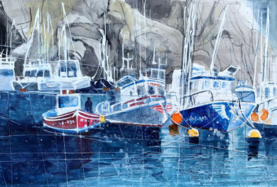 Fuerteventura_Hafen von El Cotillo_Mixed-Media Aquarell 38x56cm_2023
