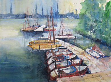 Hamburg_Bodo´s Bootssteg an der Außenalster_56x76 cm_10-2015