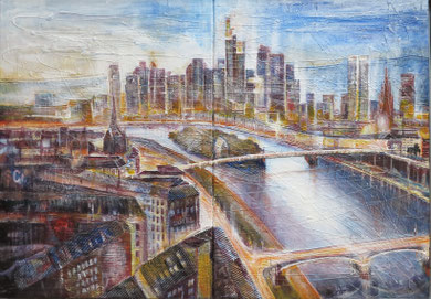 Frankfurt Skyline_Mixed-Media Collage auf Leinwand 70 x 100 cm_1-2017