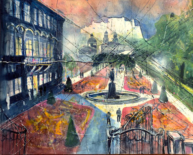 Salzburg_ Mirabellgarten_Mixed-Media Aquarell 38x50cm_2024