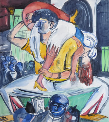 ... die Max Beckmann-Ausstellung in der Kunsthalle Bremen hat mich inspiriert, sein Werk "Apachentanz" als Aquarell nachzuempfinden_Aquarell 56 x 76 cm_11-2017
