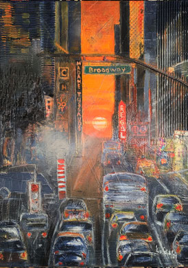 New York_"Manhattanhenge"_ Mixed-Media Collage auf Leinwand_50x70cm_8-2021