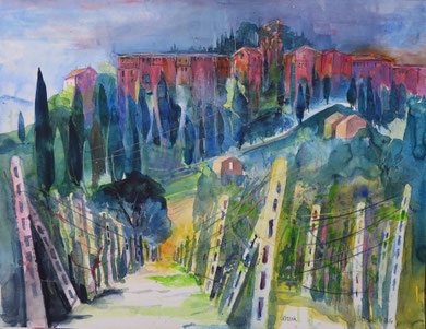 Toskana_Blick auf Cetona 2_Aquarell 50x65 cm_6-2016