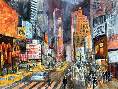 NY_ Times Square at night_ Mixed-Media Aquarell 50x65cm_ 2023