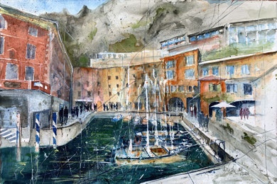 Gardasee Limone 2 _Mixed-Media Aquarell_ 38x56 cm_ 4-2024