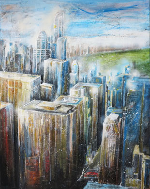 N.Y. Blick vom Rockefeller-Center uptown_Mixed-Media auf Leinwand_80x100 cm