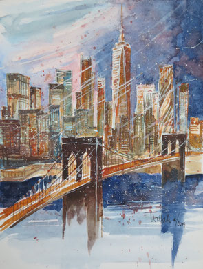 NY_Skyline with Brooklynbridge_Aquarell 24x32 cm_4-2019