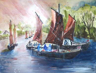 Bremen_Torfkähne auf der Wümme 2_Aquarell 36 x 48 cm_1-2018