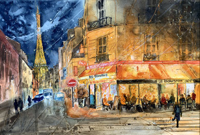 Paris_ Brasserie LE RECRUTEMENT_ Mixed-Media Aquarell 38x56cm_10-2024