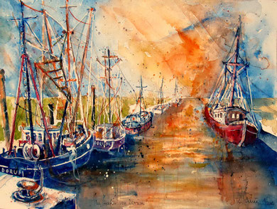 Cuxland_Krabbenkutter im Hafen von Dorum_36x48 cm