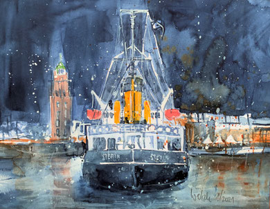 Bremerhaven_ Dampfeisbrecher Stettin_ Aquarell 24x34 cm_ 1-2021