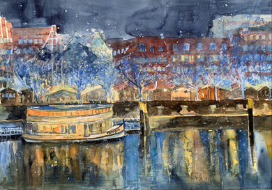 Bremen_ Schlachte Blau_ Aquarell 36x48 cm_ 12-2020