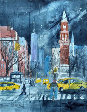 New York_Jefferson Market Library_ Mixed-Media Aquarell 36x48cm_2023