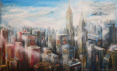 N.Y. Midtown mit Empire-State - und Chrysler-Building_Mixed-Media auf Leinwand_69x112 cm_6-2015