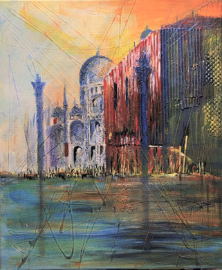 Venedig_ Collona di San Marco_ Mixed Media Collage auf Leinwand_50x60 cm_2021