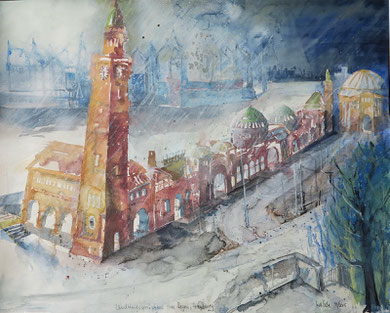 Hamburg_Landungsbrücken bei Regen_50x65 cm_9-2015