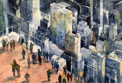 New York, View downtown from the "Top of the Rock"_ Mixed-Media Aquarell 38x56cm_2024