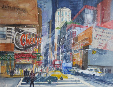 NY_At 8th Ave and W42th street_Aquarell 45x61 cm_3-2019