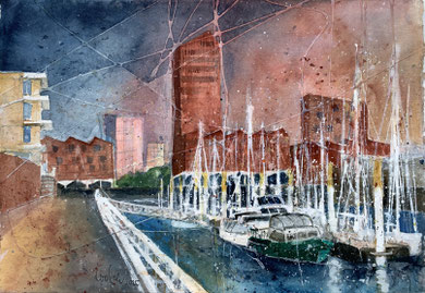 Bremen am Europahafen_ Mixed-Media Aquarell 38x56 cm_ 2-2025