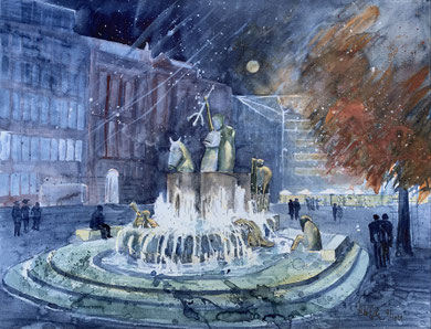 Bremen, Neptunbrunnen, Aquarell 50x65cm, 9/2021