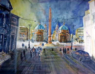Rom_Zwillingskirchen Piazza del Popolo_50x65 cm