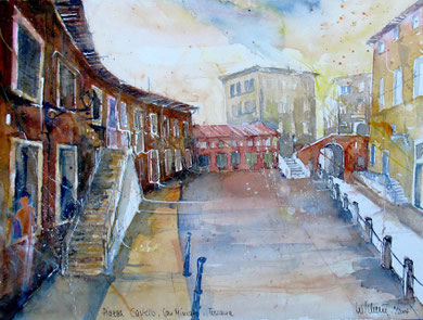 Toskana_Piazza della Republica e Palazzo del Seminario, San Miniato_Toskana_36x48 cm