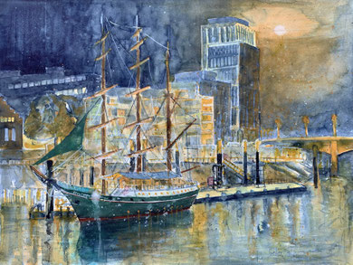 Bremen_ Alexander v Humboldt an der Schlachte_ Aquarell 50x65 cm_9-2020