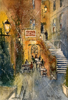Rom_Restaurant in Trastevere_Mixed-Media Aquarell 21x30 cm_ 1-2025