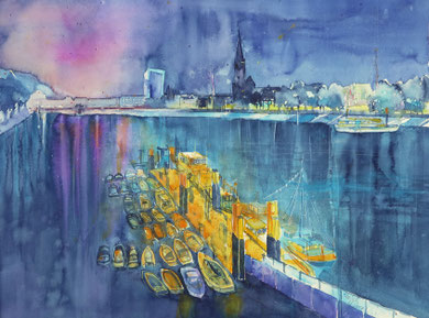 Bremen_Blick von der Bgm.-Smidt-Brücke weserabwärts_Aquarell 45x61 cm_2-2017