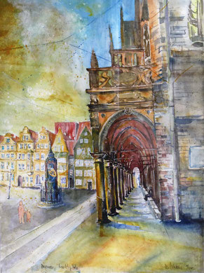 Rathausarkaden mit Marktplatz in Bremen_56x76 cm